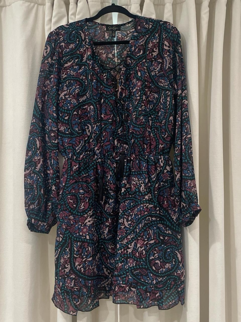 Collection B Teal, Purple & Black Paisley Long-Sleeve Dress